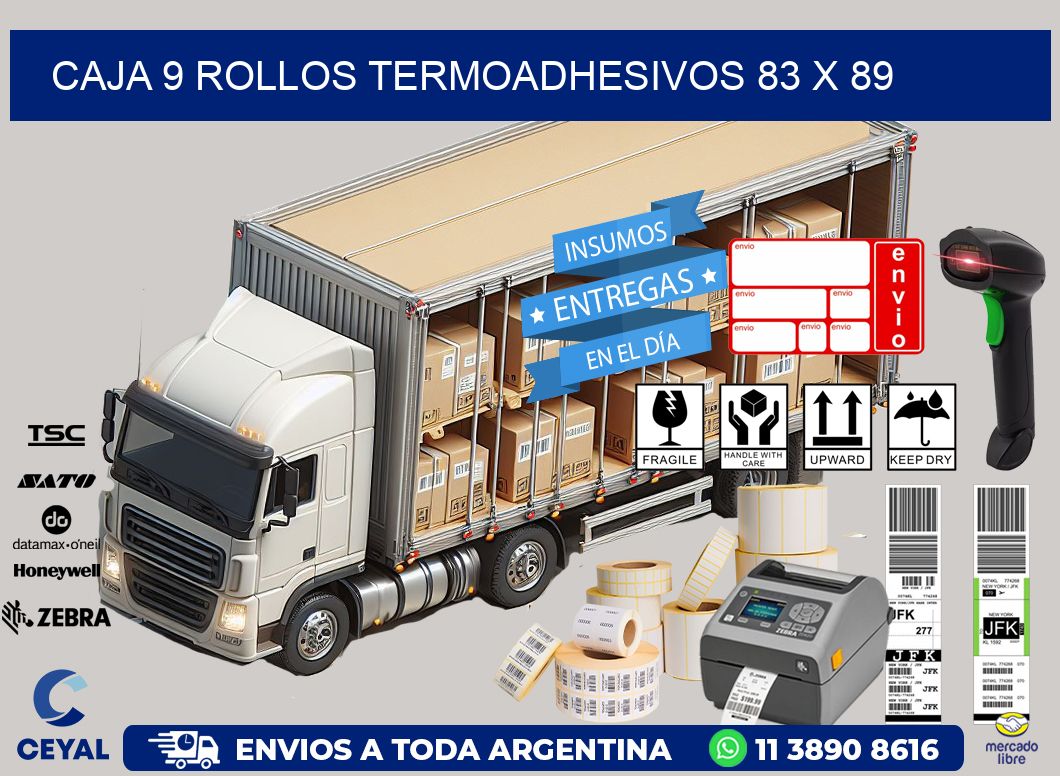 CAJA 9 ROLLOS TERMOADHESIVOS 83 x 89