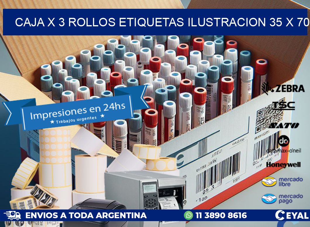 Caja X 3 Rollos Etiquetas Ilustracion 35 x 70