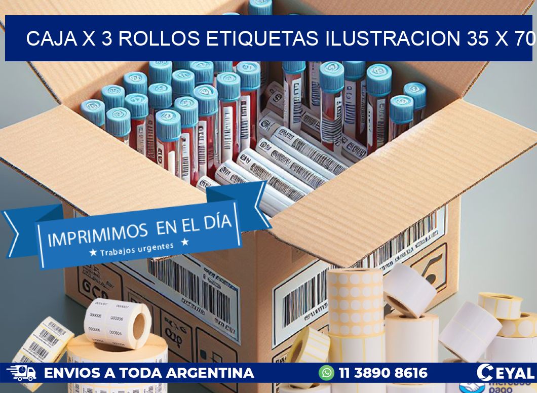 Caja X 3 Rollos Etiquetas Ilustracion 35 x 70