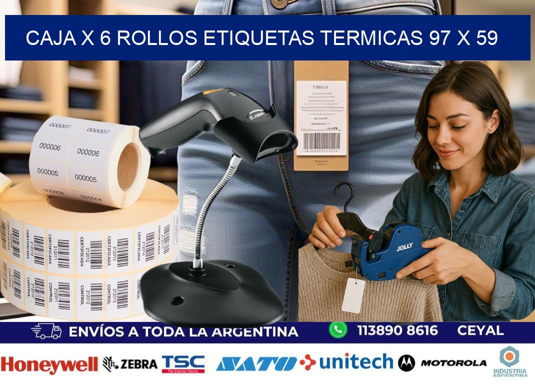 Caja X 6 Rollos Etiquetas termicas 97 x 59