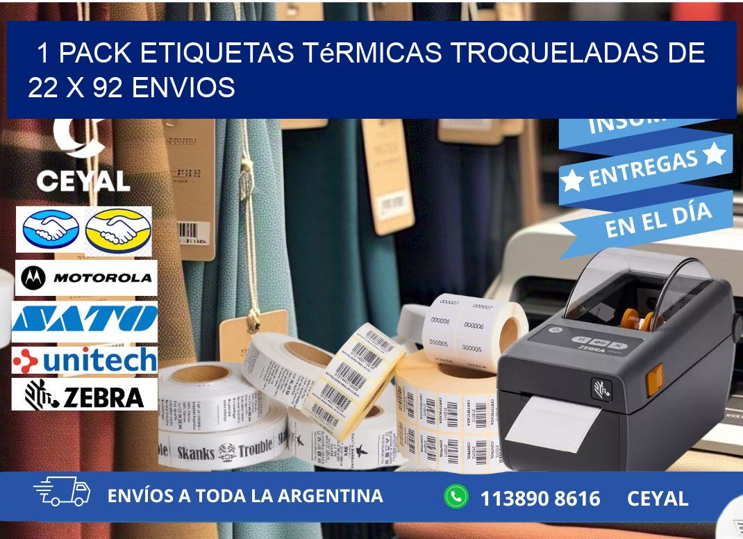 1 Pack etiquetas Térmicas Troqueladas De 22 x 92 ENVIOS