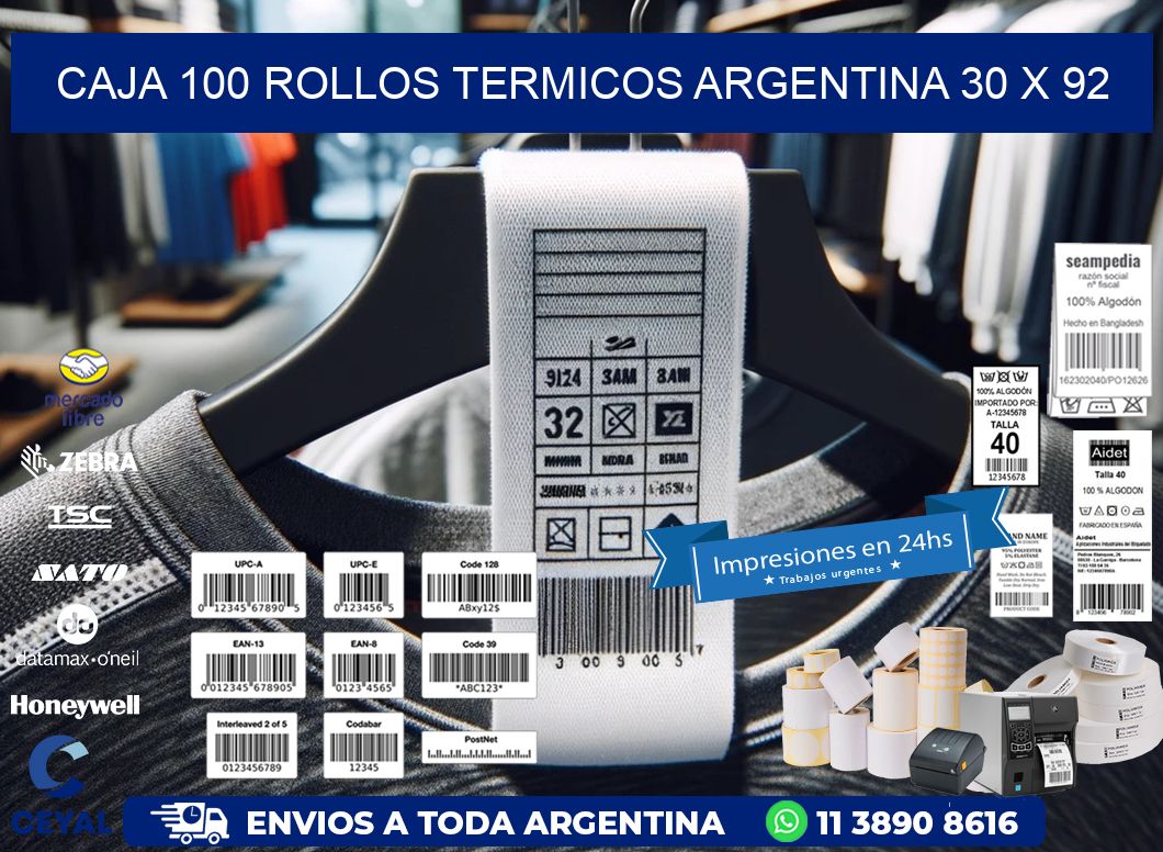 CAJA 100 ROLLOS TERMICOS ARGENTINA 30 x 92