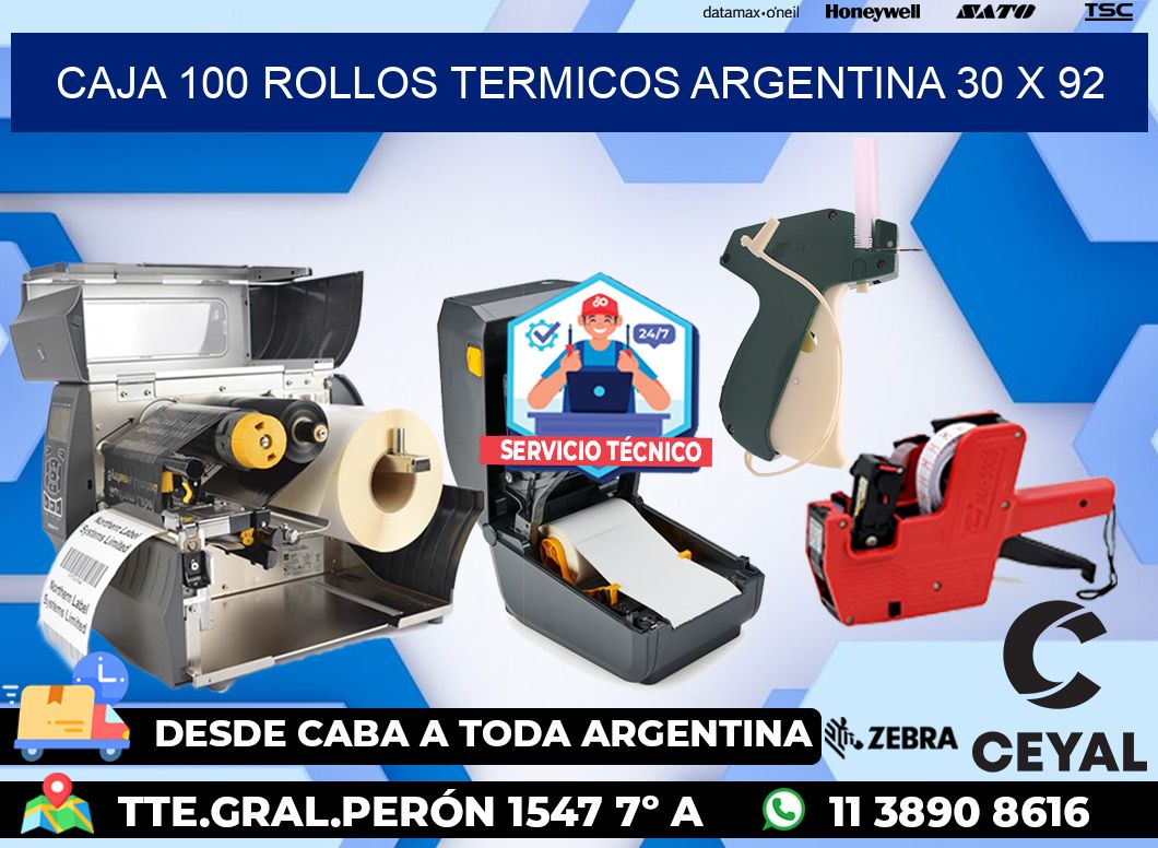 CAJA 100 ROLLOS TERMICOS ARGENTINA 30 x 92