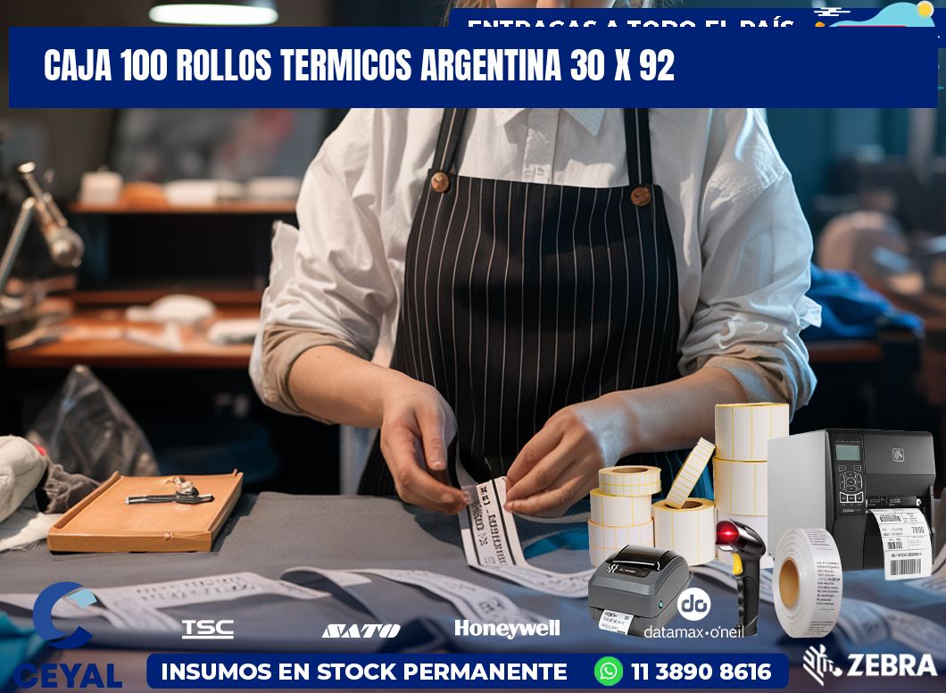 CAJA 100 ROLLOS TERMICOS ARGENTINA 30 x 92