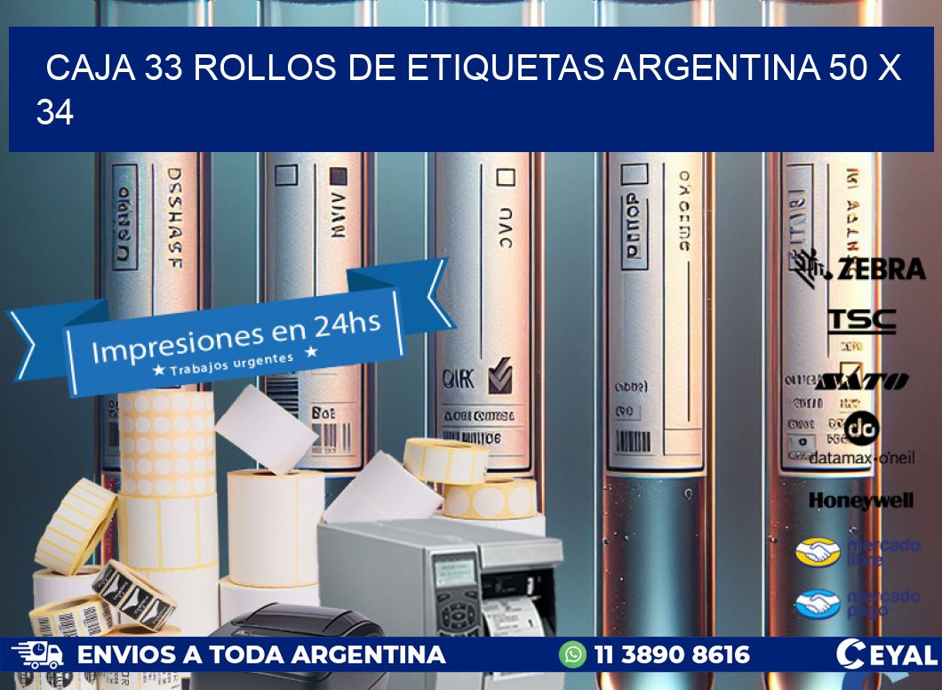 CAJA 33 ROLLOS DE ETIQUETAS ARGENTINA 50 x 34