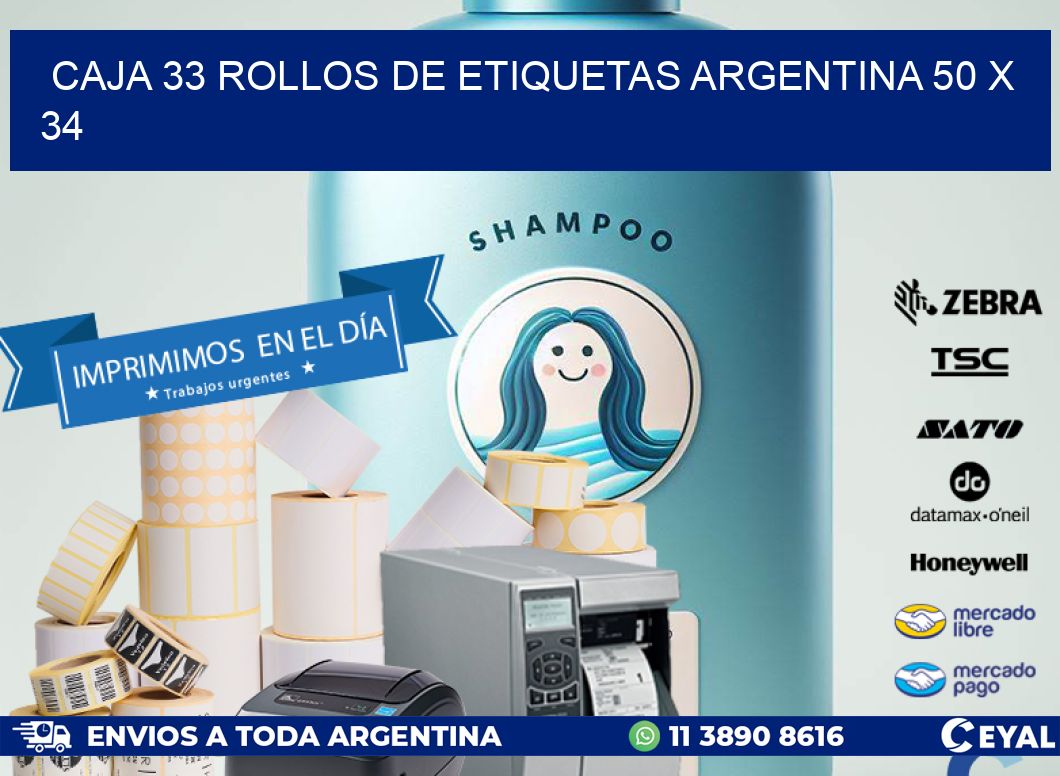 CAJA 33 ROLLOS DE ETIQUETAS ARGENTINA 50 x 34
