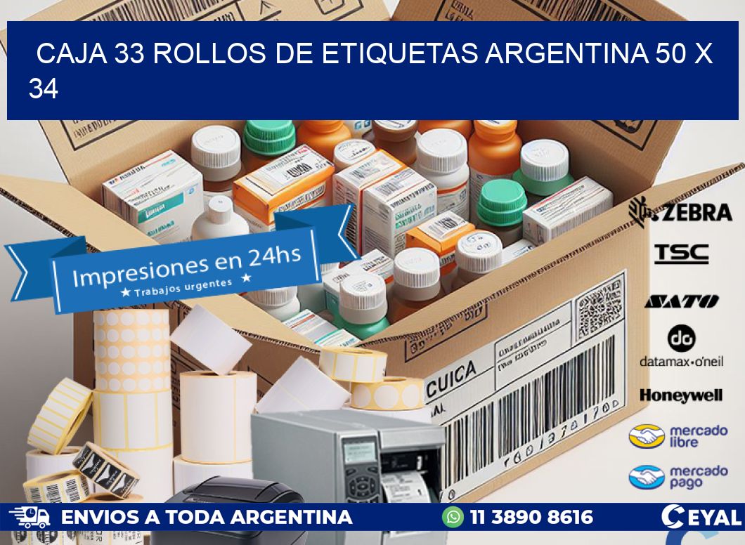 CAJA 33 ROLLOS DE ETIQUETAS ARGENTINA 50 x 34