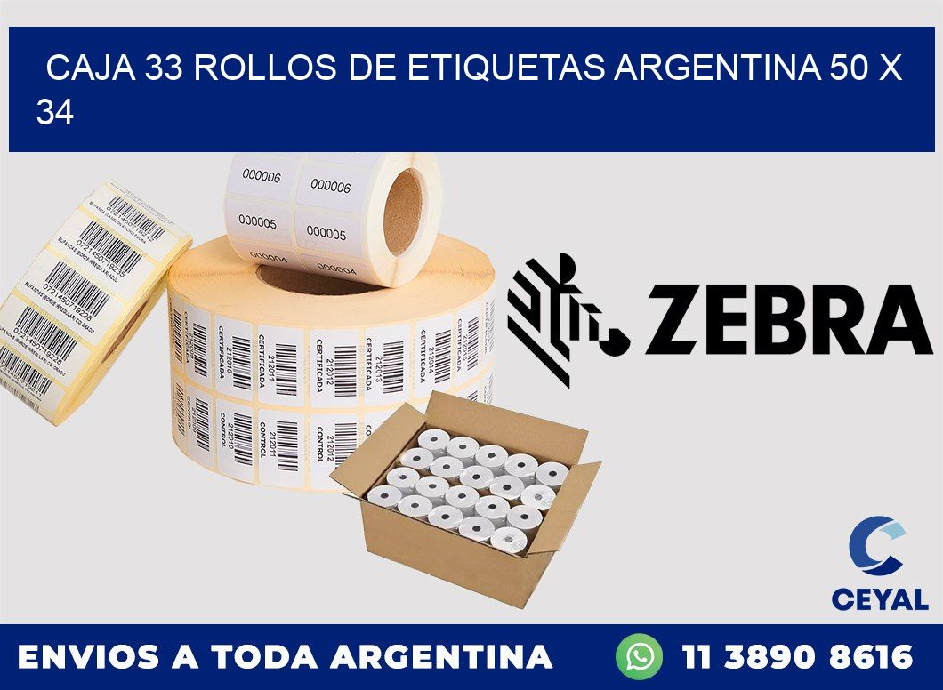 CAJA 33 ROLLOS DE ETIQUETAS ARGENTINA 50 x 34