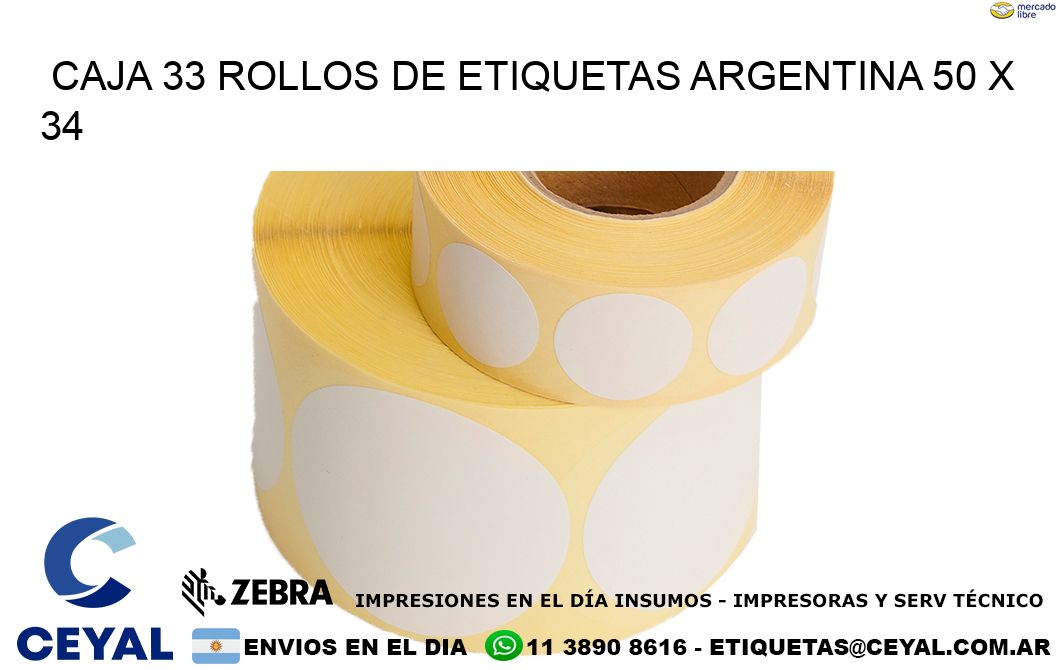 CAJA 33 ROLLOS DE ETIQUETAS ARGENTINA 50 x 34
