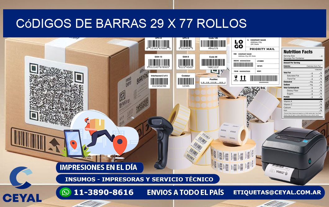 Códigos de Barras 29 x 77 ROLLOS