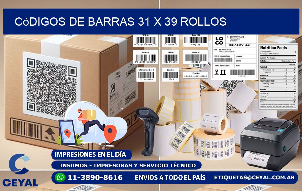 Códigos de Barras 31 x 39 ROLLOS