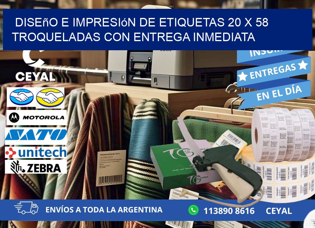 Diseño e impresión de etiquetas 20 x 58 troqueladas con entrega inmediata
