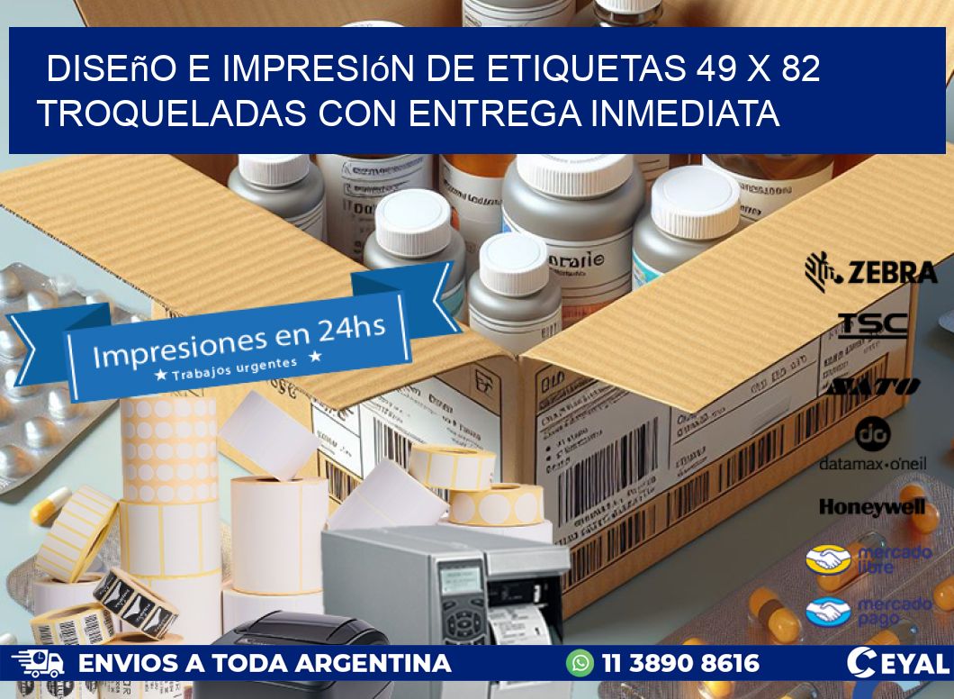 Diseño e impresión de etiquetas 49 x 82 troqueladas con entrega inmediata