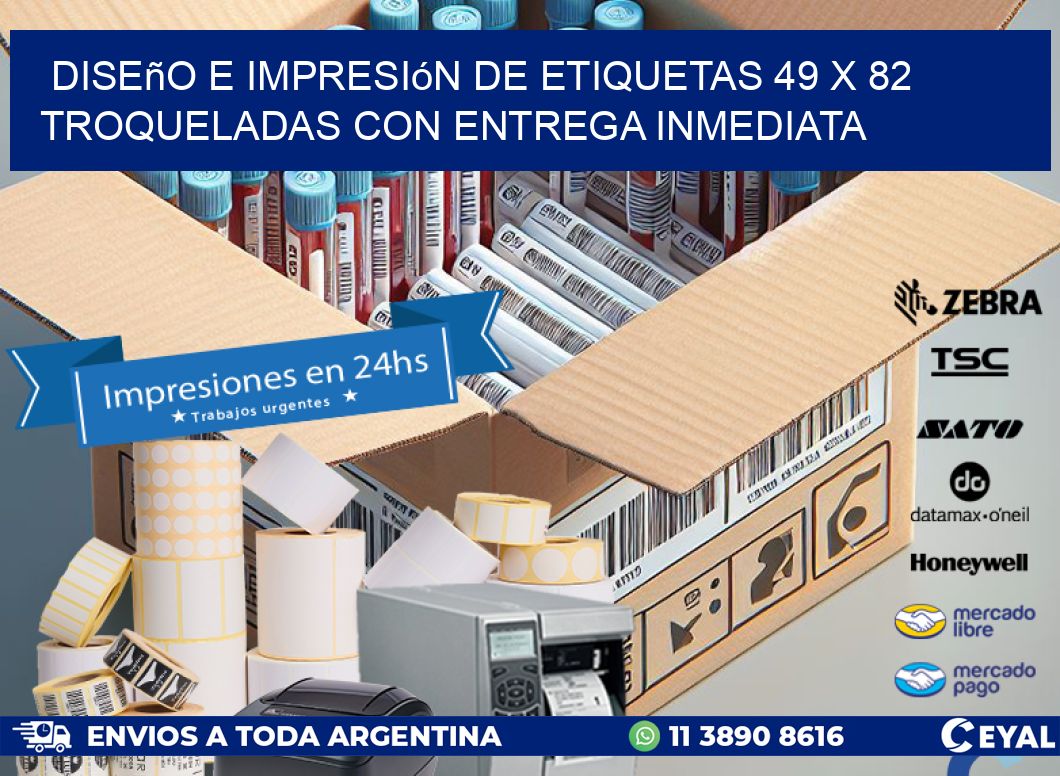 Diseño e impresión de etiquetas 49 x 82 troqueladas con entrega inmediata