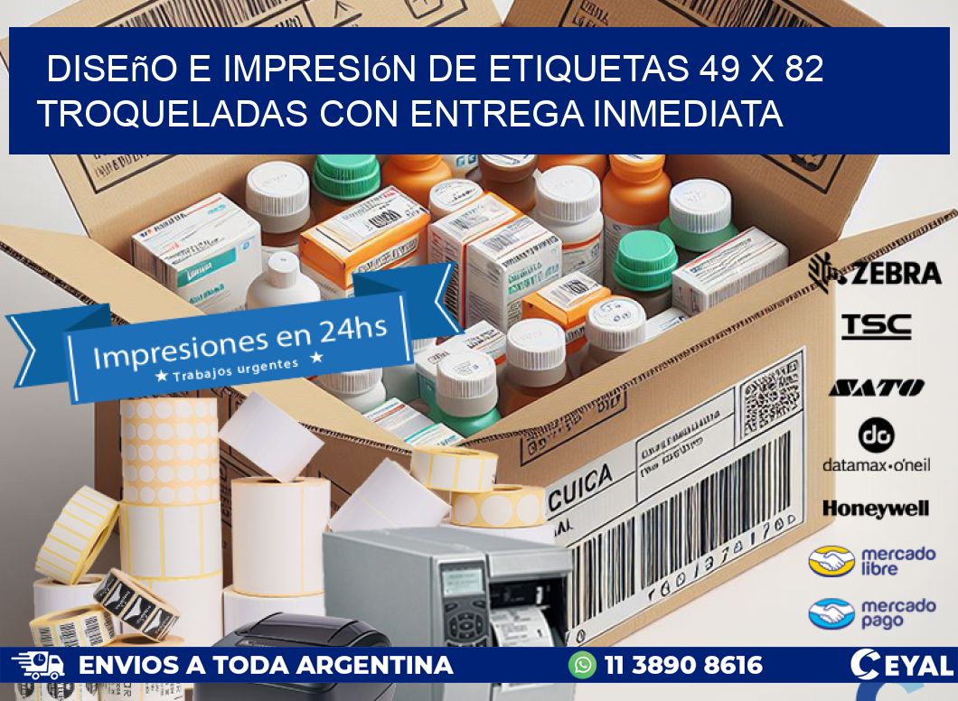 Diseño e impresión de etiquetas 49 x 82 troqueladas con entrega inmediata