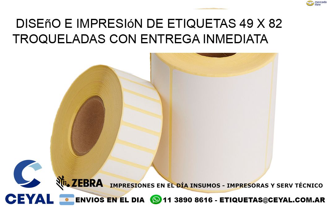 Diseño e impresión de etiquetas 49 x 82 troqueladas con entrega inmediata