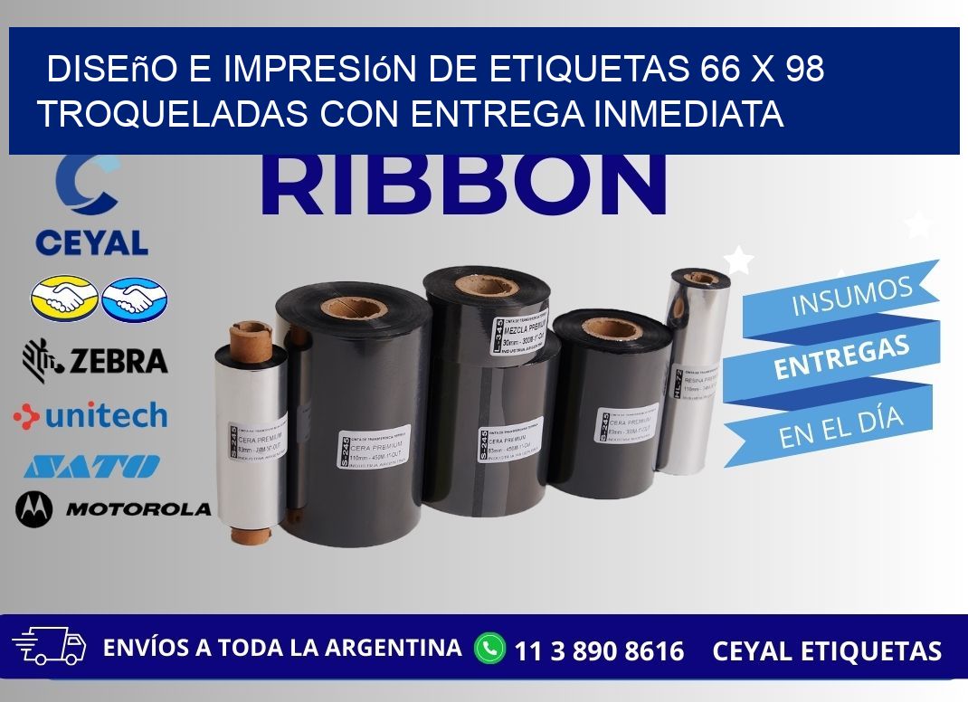 Diseño e impresión de etiquetas 66 x 98 troqueladas con entrega inmediata