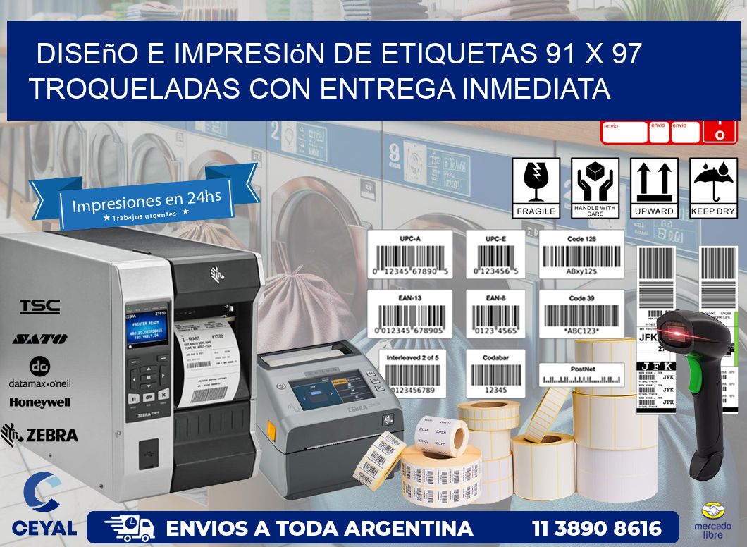 Diseño e impresión de etiquetas 91 x 97 troqueladas con entrega inmediata