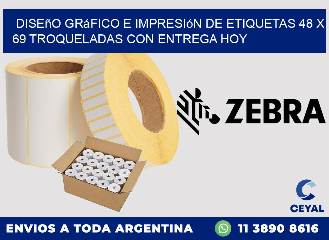 Diseño gráfico e impresión de etiquetas 48 x 69 troqueladas con entrega hoy
