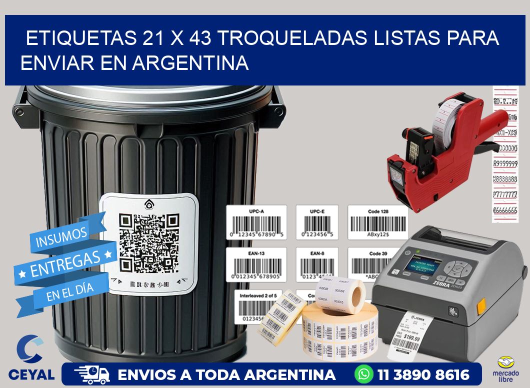 Etiquetas 21 x 43 troqueladas listas para enviar en Argentina