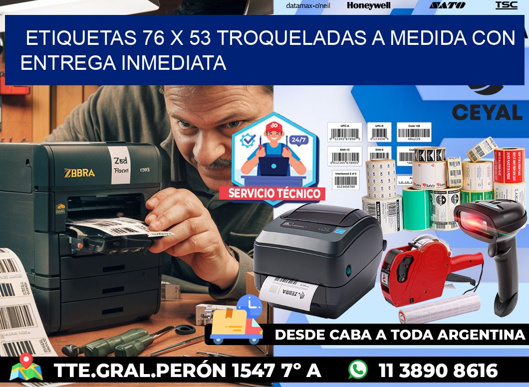 Etiquetas 76 x 53 troqueladas a medida con entrega inmediata