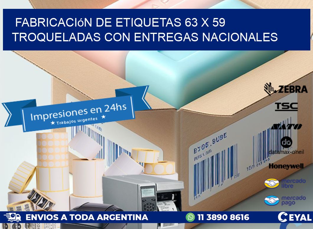 Fabricación de etiquetas 63 x 59 troqueladas con entregas nacionales