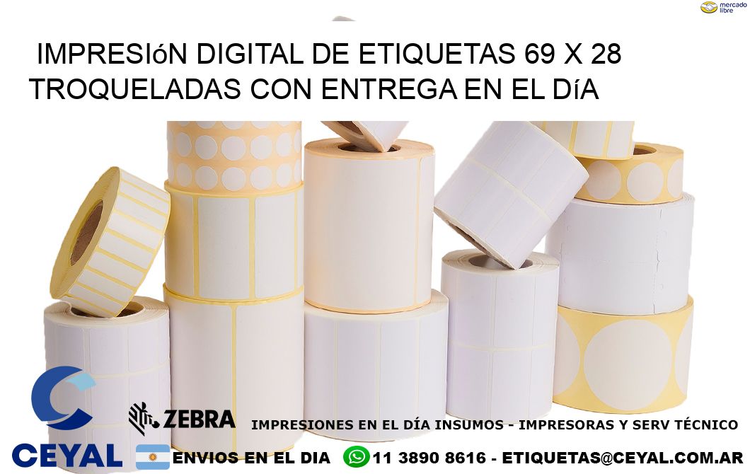 Impresión digital de etiquetas 69 x 28 troqueladas con entrega en el día