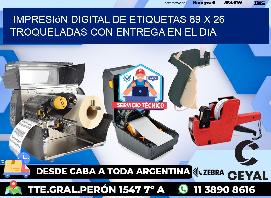 Impresión digital de etiquetas 89 x 26 troqueladas con entrega en el día