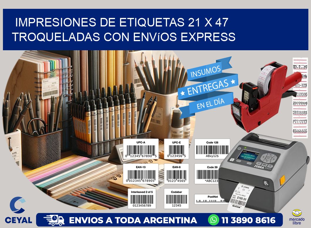 Impresiones de etiquetas 21 x 47 troqueladas con envíos express