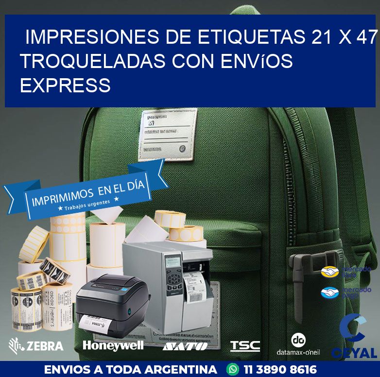 Impresiones de etiquetas 21 x 47 troqueladas con envíos express