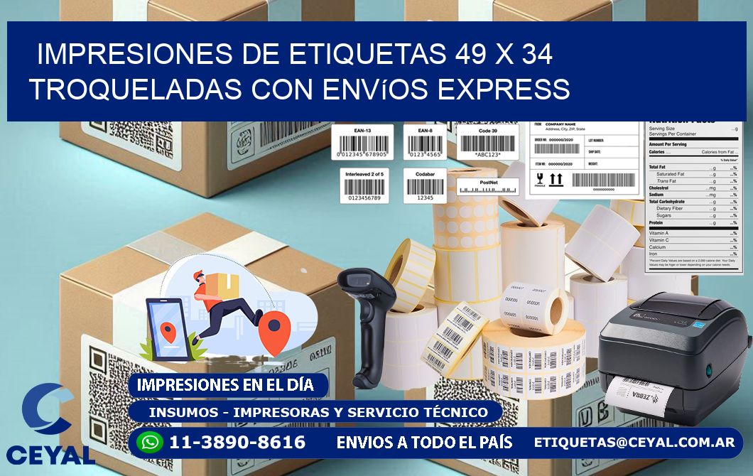 Impresiones de etiquetas 49 x 34 troqueladas con envíos express