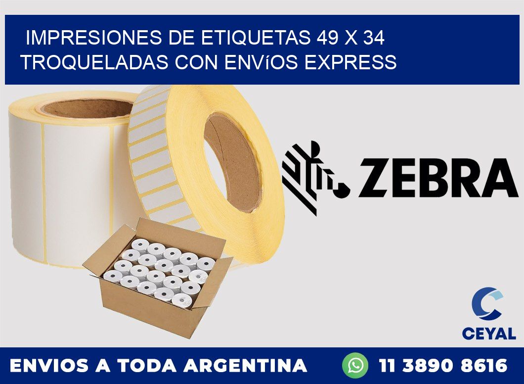 Impresiones de etiquetas 49 x 34 troqueladas con envíos express
