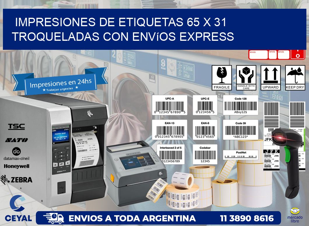 Impresiones de etiquetas 65 x 31 troqueladas con envíos express