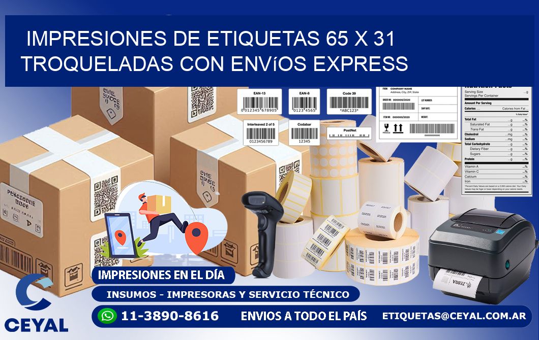 Impresiones de etiquetas 65 x 31 troqueladas con envíos express