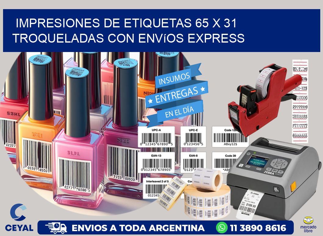 Impresiones de etiquetas 65 x 31 troqueladas con envíos express