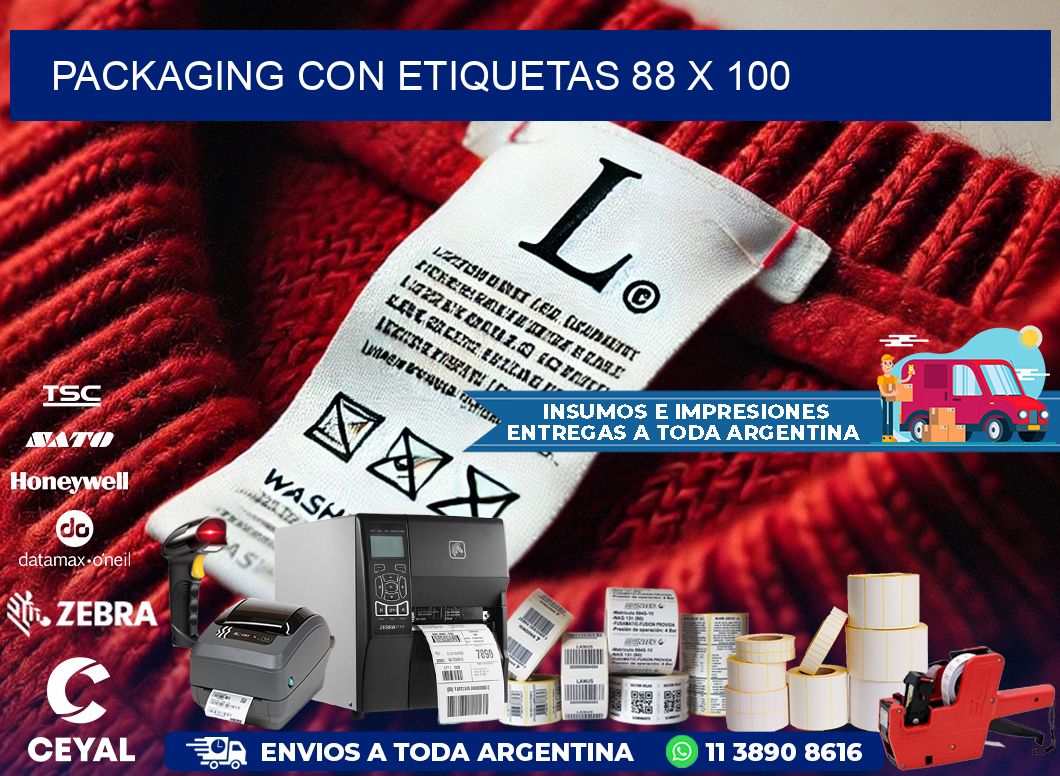 Packaging con etiquetas 88 x 100