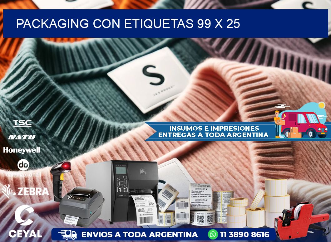 Packaging con etiquetas 99 x 25