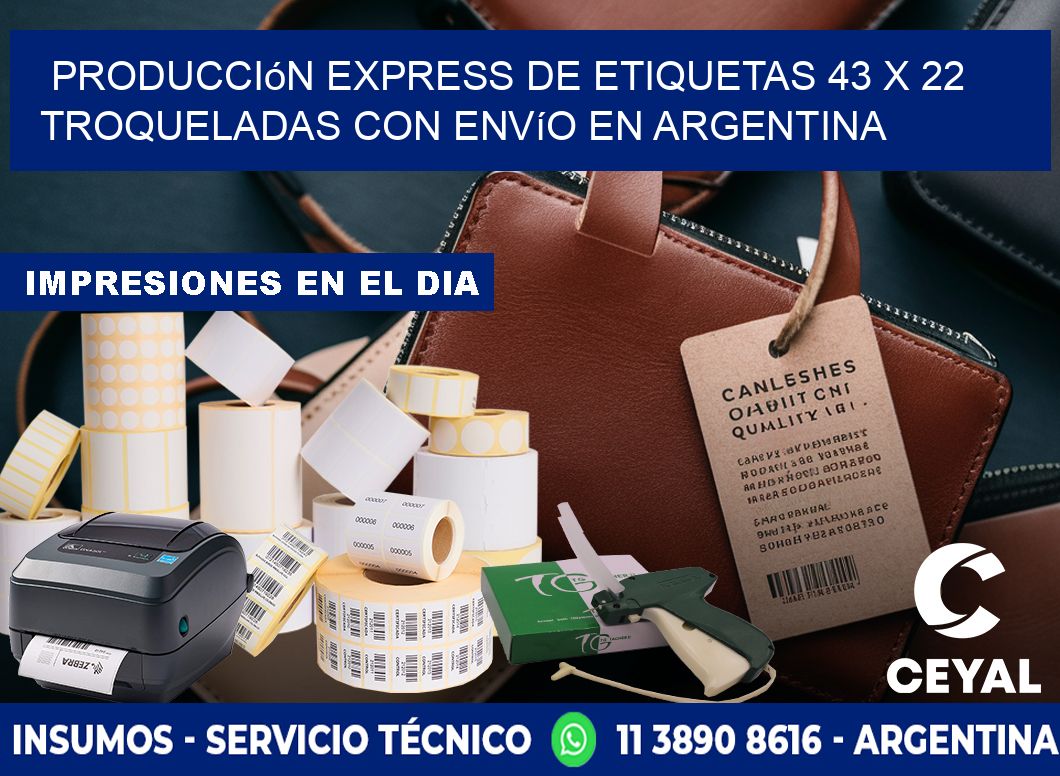 Producción express de etiquetas 43 x 22 troqueladas con envío en Argentina