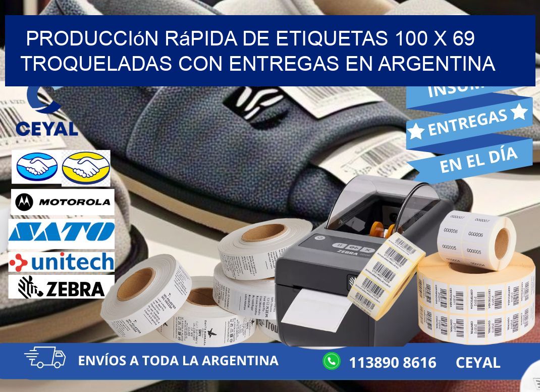 Producción rápida de etiquetas 100 x 69 troqueladas con entregas en Argentina