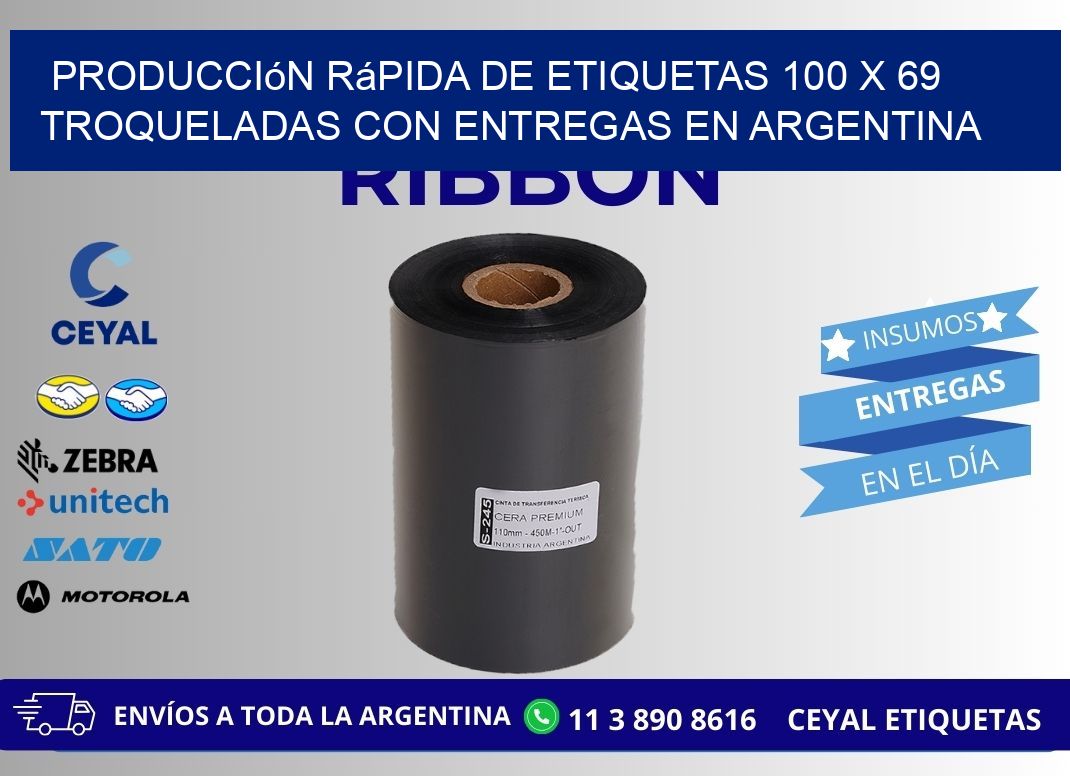 Producción rápida de etiquetas 100 x 69 troqueladas con entregas en Argentina