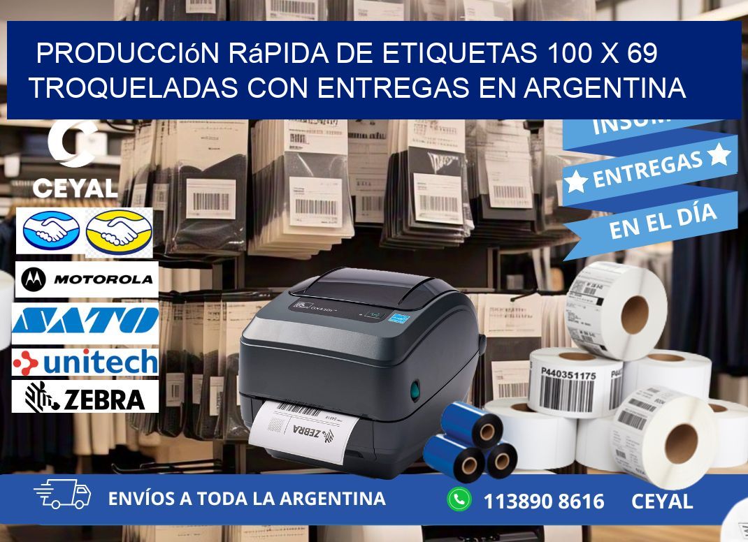 Producción rápida de etiquetas 100 x 69 troqueladas con entregas en Argentina