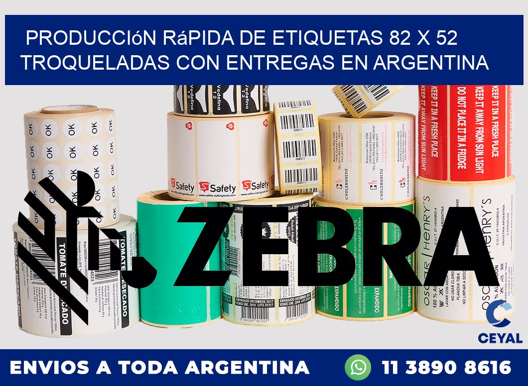 Producción rápida de etiquetas 82 x 52 troqueladas con entregas en Argentina