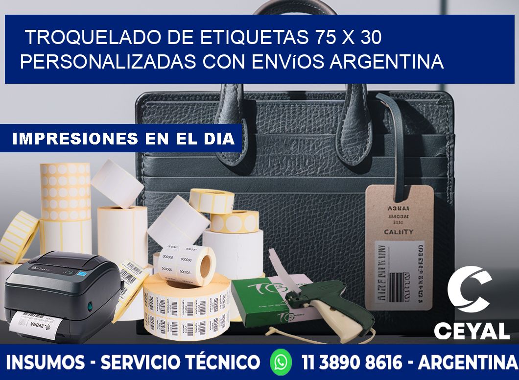 Troquelado de etiquetas 75 x 30 personalizadas con envíos Argentina