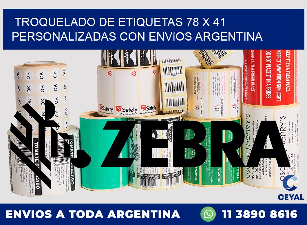 Troquelado de etiquetas 78 x 41 personalizadas con envíos Argentina