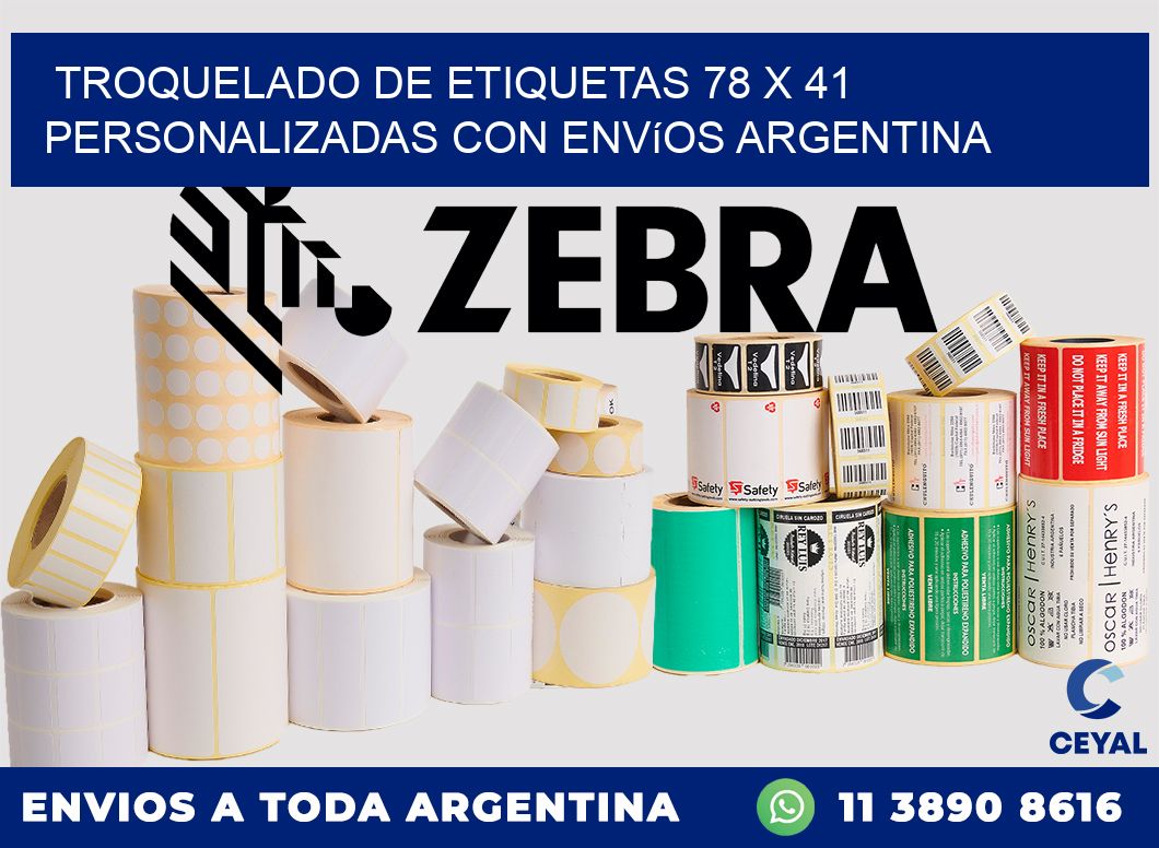Troquelado de etiquetas 78 x 41 personalizadas con envíos Argentina