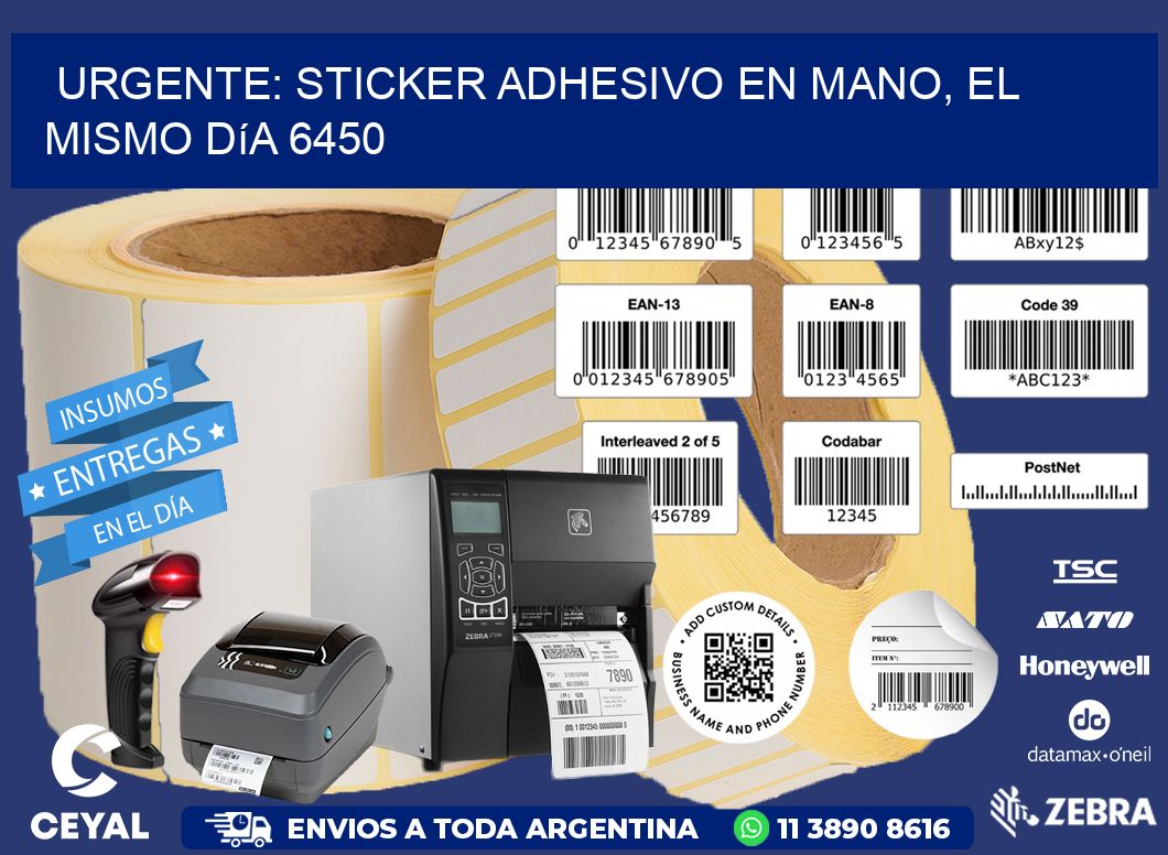 Urgente: Sticker adhesivo en Mano, el Mismo Día 6450