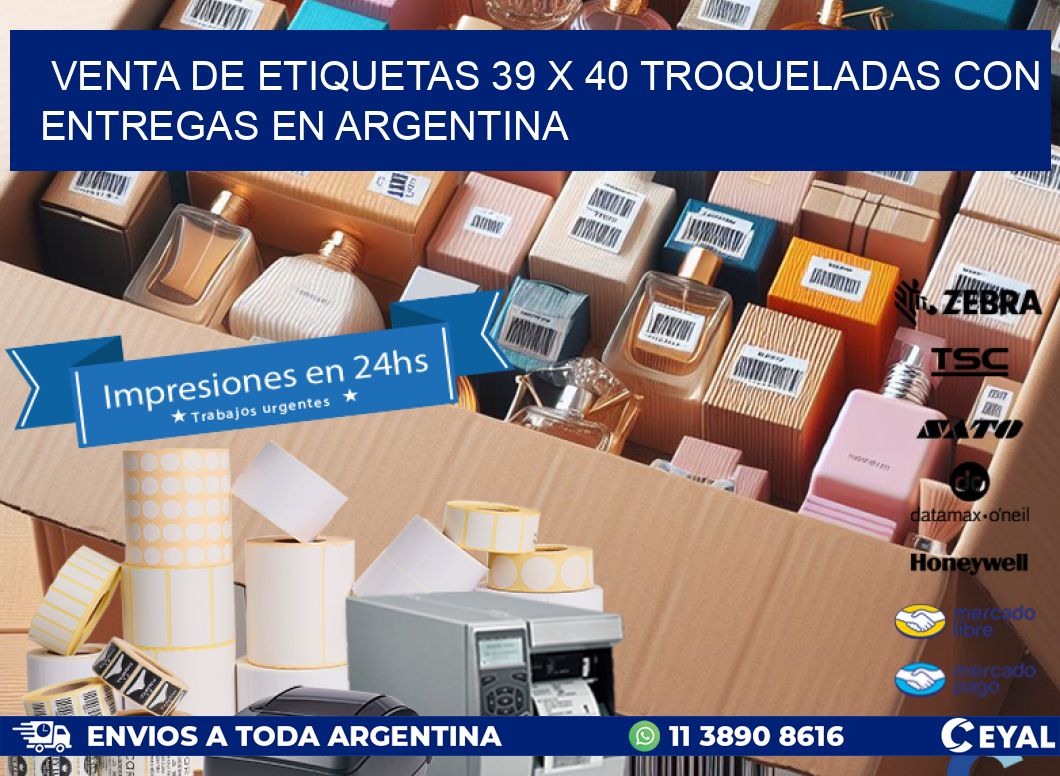 Venta de etiquetas 39 x 40 troqueladas con entregas en Argentina