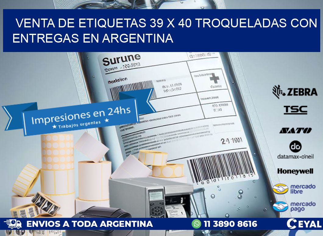 Venta de etiquetas 39 x 40 troqueladas con entregas en Argentina