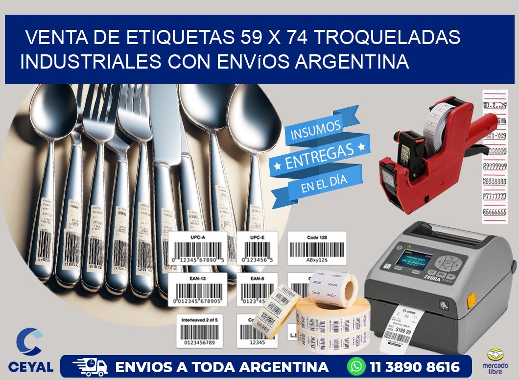 Venta de etiquetas 59 x 74 troqueladas industriales con envíos Argentina