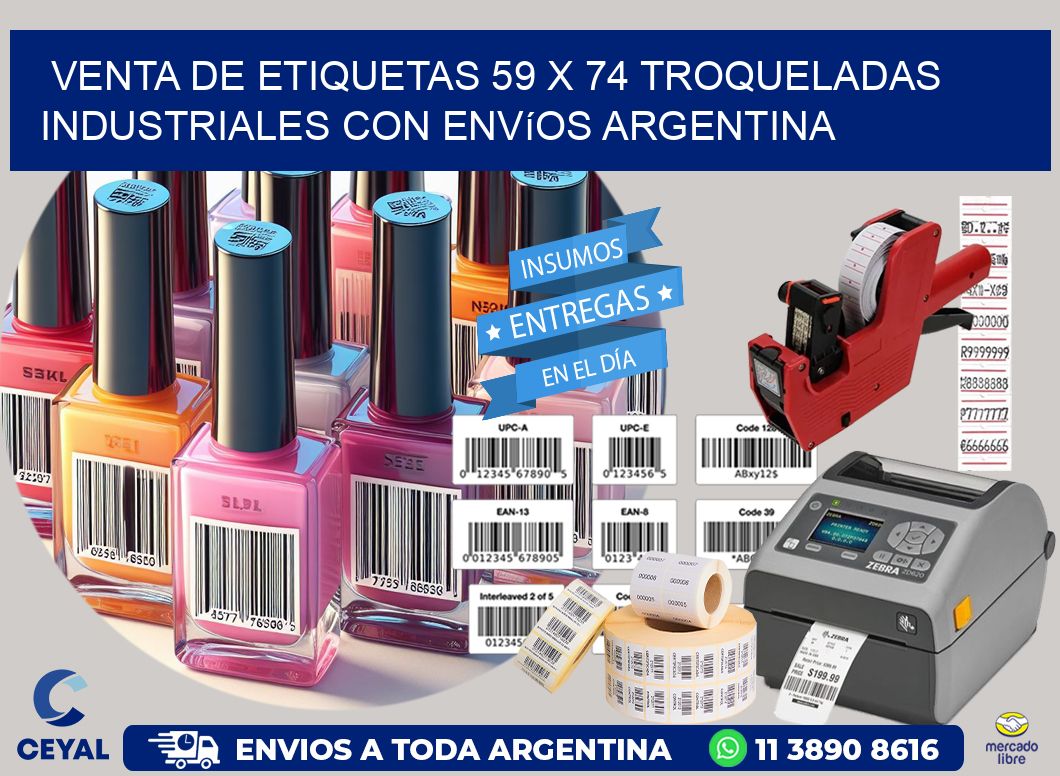 Venta de etiquetas 59 x 74 troqueladas industriales con envíos Argentina